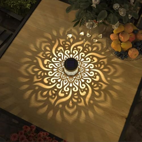 2PCS Decorative Solar Mandala Lights, Solar Powered Outdoor Deck Step Wall Lights, Metal Mandala Theme LED Waterproof Fence Light, for Garden Post Patio Backyard Yard Decor - Image 6