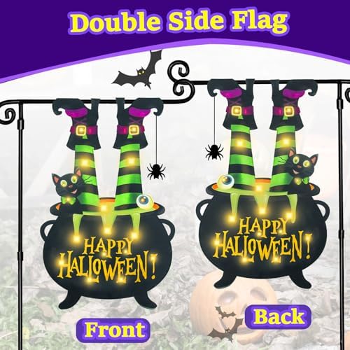 Halloween Lighted Garden Flag, Witch Feet Yard Decor, 12x18 In - Image 3