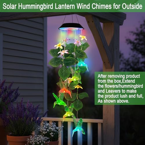 Hummingbirds Solar Wind Chimes Outdoor,Color Changing LED Dangler Mobiles - Image 5