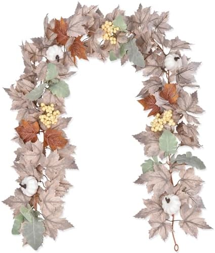 DearHouse Pumpkin Fall Maple Leaf Garland, 6Ft Hanging Vine White Maple Garland Artificial Autumn Foliage Thanksgiving Decor for Home Wedding Fireplace Party Christmas by DearHouse