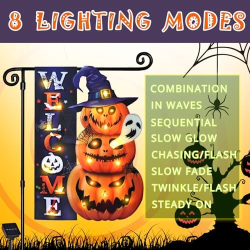 Halloween Lighted Garden Flag, Pumpkin Yard Decor, 28x40 in - Image 2