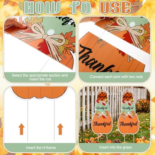 Thyle 2 Pcs Large Fall Front Porch Decoration Outdoor Pumpkin Porch Sign Yard Stake Outside Autumn Garden Stakes Harvest Welcome Decor Blessed Thankful Yard Signs for Front Door Garden Patio Lawn - Image 4