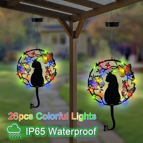 Hanging Cat Solar Lights Outdoor Garden,Black Cat & Butterfly Garden Decor - Image 4