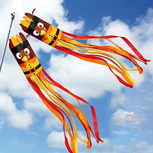 2Pcs 55 Inch Fall Thanksgiving Turkey Windsocks Decorations - Image 2