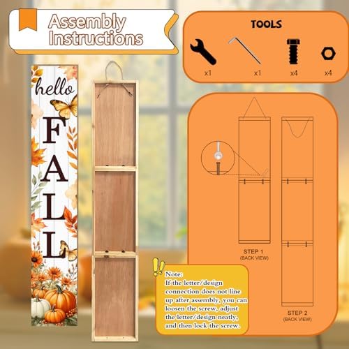 Hello Fall Porch Sign Autumn Pumpkin Maple Leaf Welcome Sign Vertical Standing Sign For Front Porch Decor Farmhouse Hanging Wall Sign for Patio Yard Party Indoor Outdoor Thanksgiving Decoration 47.2"H - Image 4