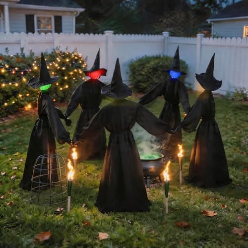 Halloween Decorations Outdoor, 5 Pack 4.3 FT Light Up Holding Hands Witches - Image 4