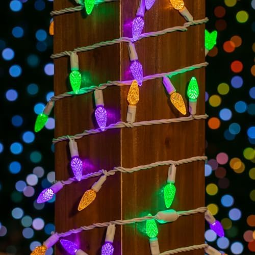 Novelty Lights 24FT 70 LED C6 Mardi Gras String Lights, Yellow & Purple - Image 3