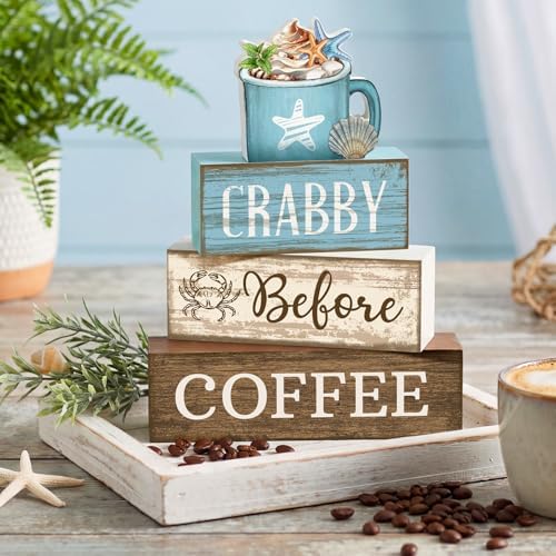 Lineshading 4 Pcs Coffee Beach Decor Wooden Blocks, Coastal Tiered Tray - Image 2