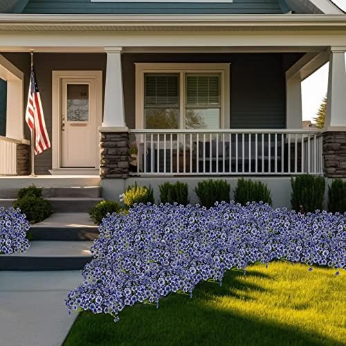 24 Pcs Artificial Flowers for Outdoor, Plastic Fake Flowers Decor, Blue - Image 6