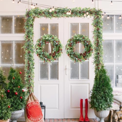 6.5 Ft Christmas Eucalyptus Garland Artificial Greenery Cedar Cypress Vine Garland Realistic Red Berries Pinecones Garlands for Christmas Holiday Mantle Fireplace Winter Farmhouse Home Decoration - Image 4