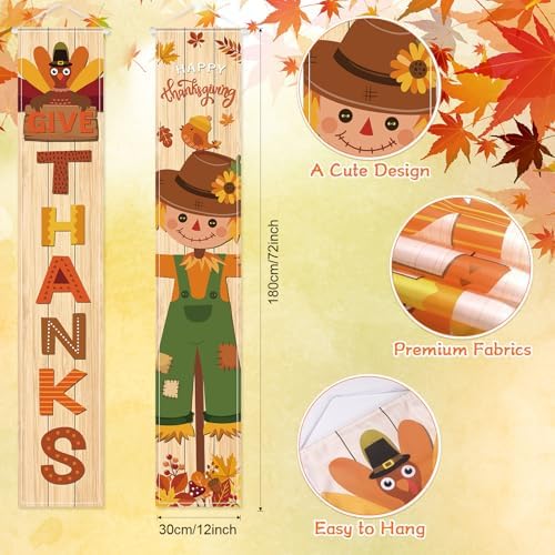 VitalCozy 2 Pcs Fall Thanksgiving Porch Banners Give Thanks Door Decor - Image 2