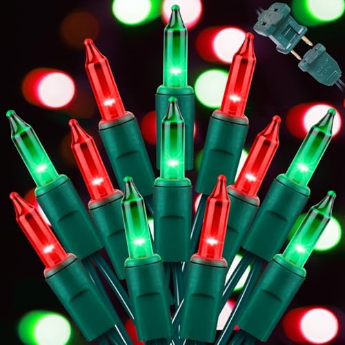 LAMPHOME 100 Count Red Green Christmas Lights, Green Wire 20Ft Incandescent Holiday String Light Set for Indoor Outdoor Use Christmas Tree, Halloween, Valentine Wedding Lighting Decoration by ULL
