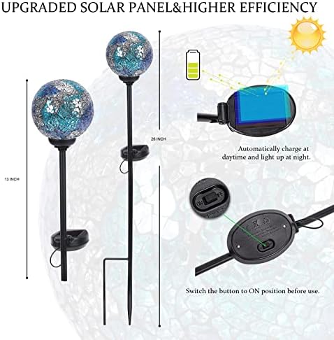 VCUTEKA Decorative Solar Garden Lights, 3.5" Mosaic Globe Stake 2 Pack - Image 7