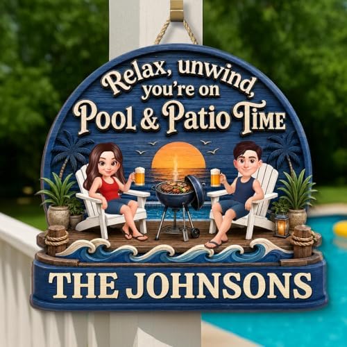 Personalized Relax Unwind Pool and Patio Time Wood Sign, Gift For Couple, Husband, Wife, Summer Porch, Patio, Bar Decoration - Image 5