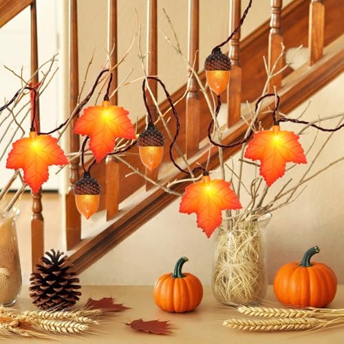 Couah 8.5 FT 3D Maple Leaf & Acorn Lights with 10 LED Plug in Fall String Lights for Indoor and Outdoor Home Bedroom Autumn Party Harvest Fall Decorations - Image 6