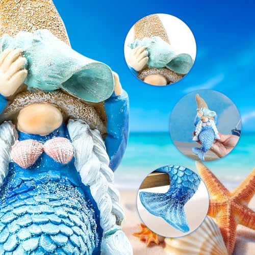 Mermaid Gnome Statue Garden Decor,Beach Gnomes Figurine for Outdoor Indoor - Image 3