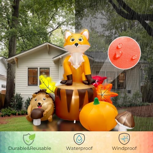 5.7ft Fall Inflatable Thanksgiving Fox and Hedgehog with Pumpkin Outdoor Decorations, Large Blow Up Yard Decorations with Maple and Mushroom, LED Lighted Home Indoor Decor - Image 6