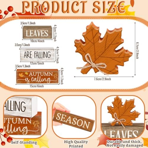 Lineshading 4 Pcs Fall Table Decor Wooden Maple Leaf, Autumn Leaves Sign - Image 5