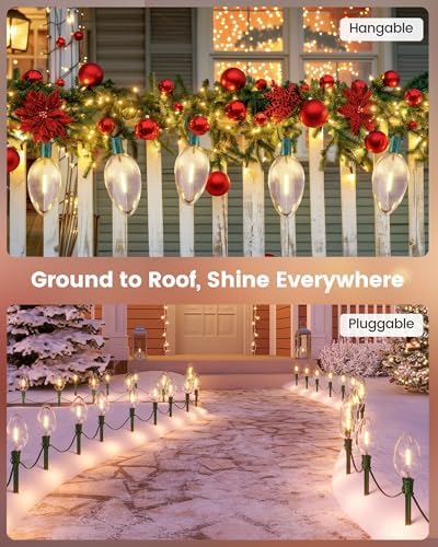 SURAIELEC Jumbo C9 Christmas Lights, 20FT Christmas Pathway Light Outdoor, 10 Warm White Giant LED Bulbs, 10 Ground Stakes for Holiday Yard Lawn Garden Walkway Decorations, UL Listed - Image 3
