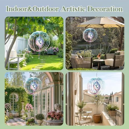 10 Inch 3D Hummingbird Wind Spinner with Crystal Pendant, Renyalora Colorful Metal Mandala Hanging Spinner, Kinetic Wind Sculpture for Outdoor Yard, Garden, Patio, Balcony Decor - Image 6