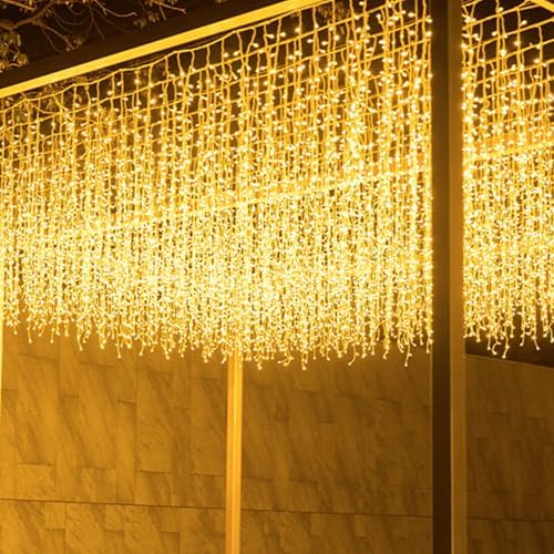 ZIMINGU Icicle Christmas Lights, 16.4 FT 120 LEDs 8 Modes, Hanging Twinkle Connectable Memory Fairy Curtain String Lights for Indoor Eaves Shopping Outdoor Decor, Warm White, 5M06 by ZIMINGU