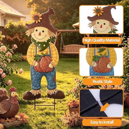 BRIGHTDECK Outdoor Fall Scarecrow Metal Stakes Decorations Autumn Yard Sign - Image 4