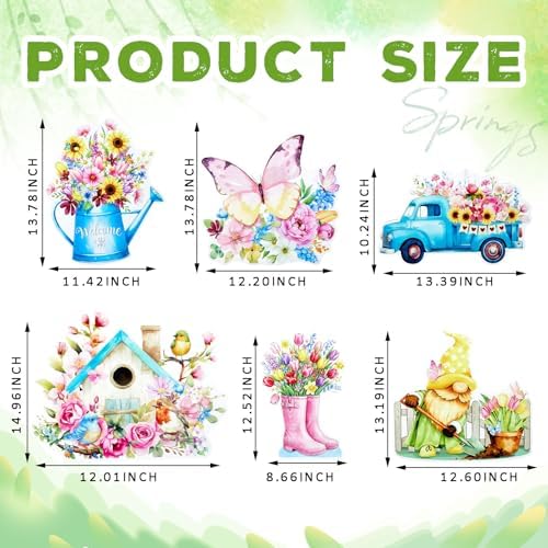 Novabright 6 Pcs Welcome Spring Porch Wood Sign Bulk Front Door 16 x 12 Inches Spring Decorations Home Rustic Wooden Decor Indoor Outdoor Yard Truck Gnome Floral Home Garden - Image 2