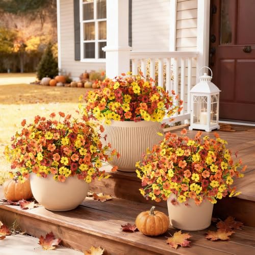 INQCMY 24 Pcs Artificial Mums for Outdoors Planters Fake Flowers Fall Decor - Image 5