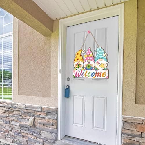 Ferraycle Spring Flower Door Sign Easter Bunny Door Decor Hello Spring Sign Welcome for Front Colorful Wooden Hanging Decorations for Home Indoor Outdoor Farmhouse (Gnome) - Image 5