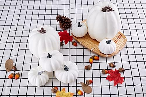 Artmag 8 Pcs Assorted Sizes Harvest White Artificial Pumpkins for Fall Halloween Thanksgiving Decorating Embellishing and Displaying - Image 4