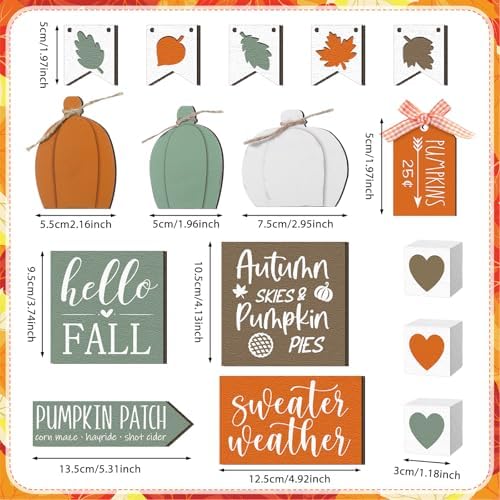 Sumind 15 Pcs Fall Decorations for Home Fall Tiered Tray Decor Set,Heart - Image 3