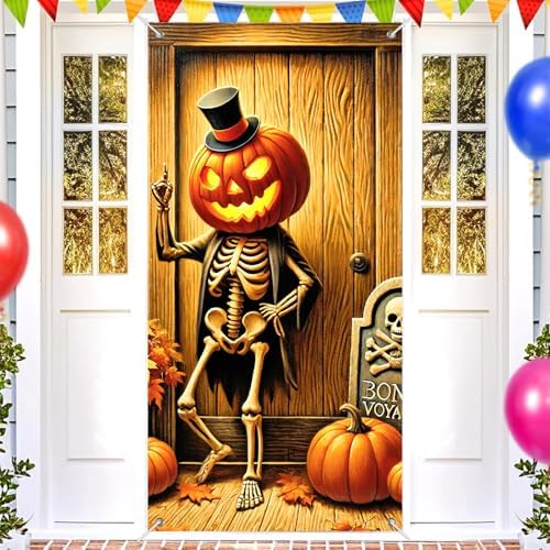 BlissYard Halloween Door Cover Jack Lantern 35x71 Inch Polyester - Image 2