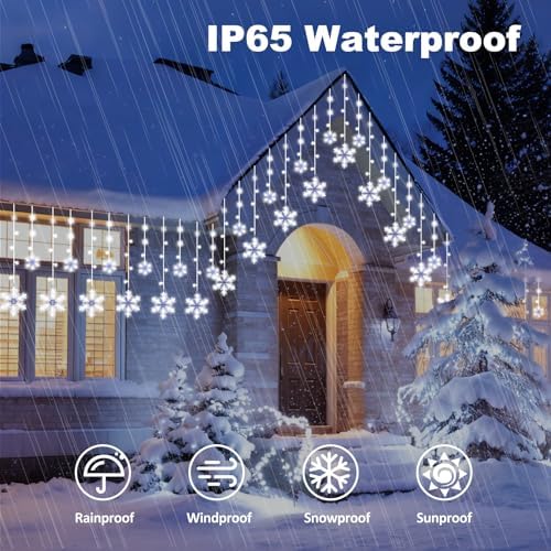 Christmas Snowflake Curtain String Lights, 10.2FT 156LED Icicle Lights for Outside with 12 Drops, 8 Modes Waterproof Connectable Fairy Window Light for Eaves, Garden, Yard, Indoor Outdoor Xmas Decor - Image 6