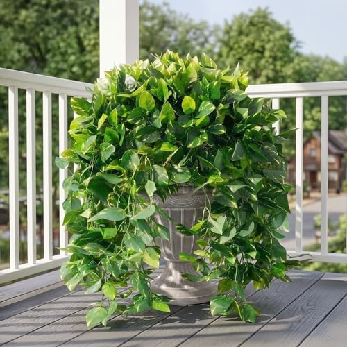 Faux Outdoor Plants Fake Hanging Plants for Outdoors Outside Decorations, 2 Pcs Green Faux Pothos Plant Vines Realistic UV Resistant Artificial Greenery for Planters Porch Garden Yard Front Door Patio - Image 4