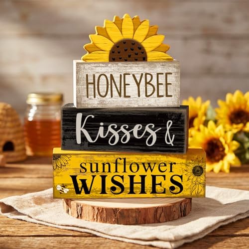 Lineshading 4 Pcs Sunflower Table Decor Farmhouse Summer Tiered Tray Decor - Image 2