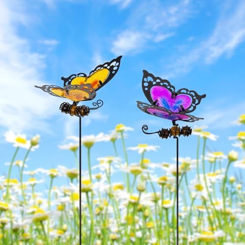 Butterfly Garden Stakes,Butterfly Kit Made of Glass and Metal by Voumsil
