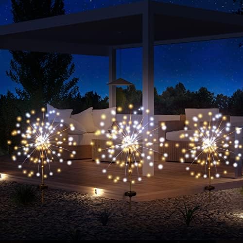 JJGoo Solar Firework Lights, 2 Pack 120 LEDs 2 Lighting Modes Solar Garden Lights Outdoor Waterproof for Yard Patio Walkway Pathway Party Wedding Christmas Decorative - Mixed Color - Image 6