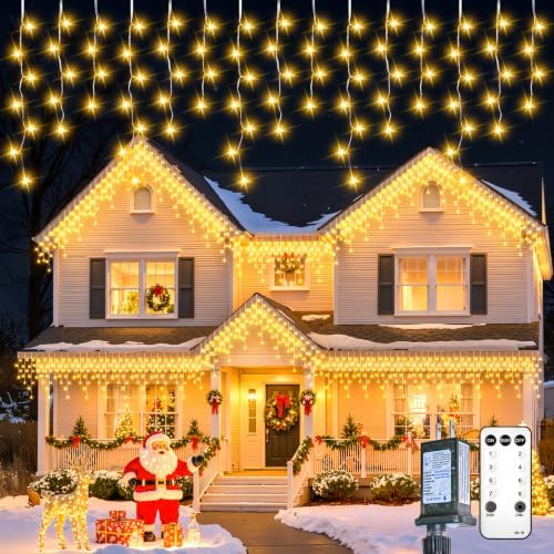 Icicle Lights for Outside - 66 FT 736 LED Icicle Christmas Lights Outdoor by Brightown