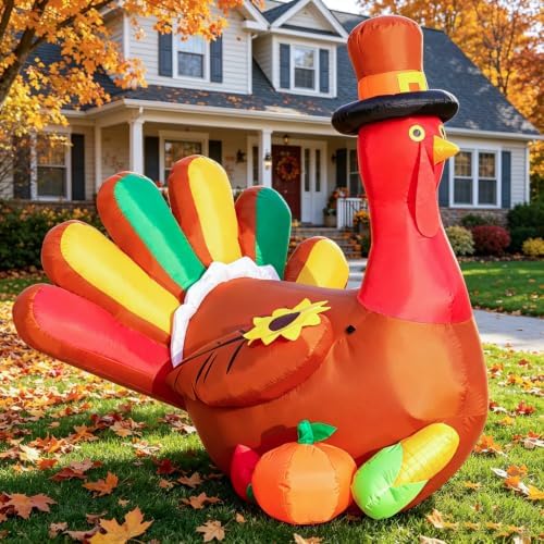 Domkom 5FT Thanksgiving Inflatable Turkey with Pumpkin & Corn Yard Decor by DomKom