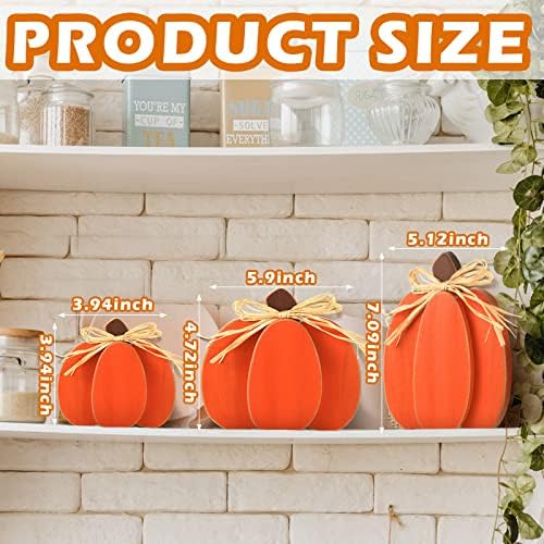 Ferraycle 3 Pcs Fall Pumpkin Decor, 3D Wooden Pumpkin Tabletop Decor - Image 2
