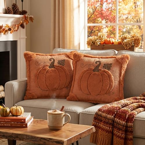 AVOIN colorlife Caramel Fall Pumpkin Throw Pillow Covers 18x18 Inch 2PC - Image 2