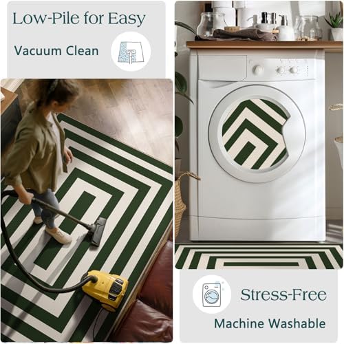 Front Door Mat Indoor Entrance 2x4.3 Modern Green White Striped Rug - Image 6