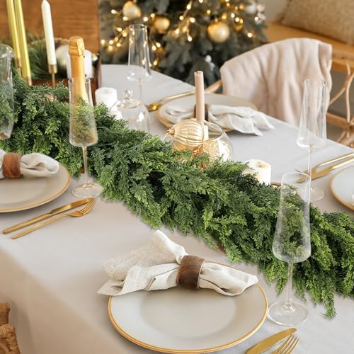Sggvecsy 6Ft Christmas Cedar Garland Real Touch Artificial Pine Cypress Realistic Greenery Garland for Table Wall Mantle Indoor Fireplace Home Holiday Winter Xmas Decoration (1 Pack) - Image 6