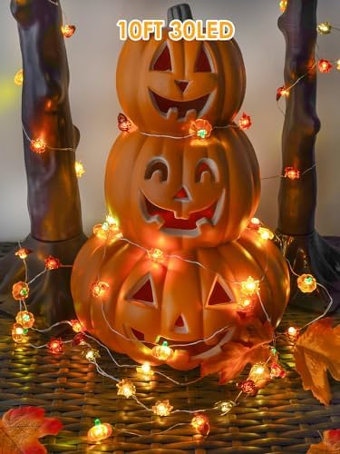 Fall Decor 3D Pumpkin Acorn Maple Leaf Fairy Lights Battery Operated Remote - Image 6