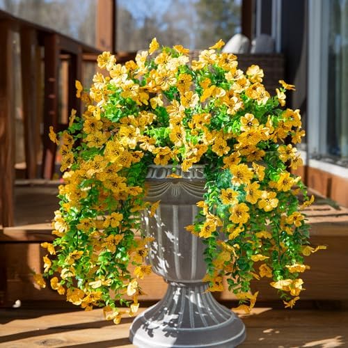 INSPRING Artificial Flowers Fall Faux Outdoor Outside Plants, 2 PCS Fake Silk UV Resistant Look Real Yellow Daisy Trailing Vines for Front Door Porch Planter Urn Patio Balcony Decoration - Image 5