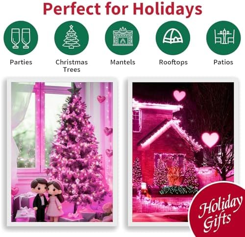 LAMPHOME Pink Clear Christmas Valentine's String Lights 100 Mini Incandescent Fairy Light Decor 20 Ft Green Wire Indoor & Outdoor Party Patio Bedroom, Xmas Tree Garland Easter Holiday Decoration - Image 6