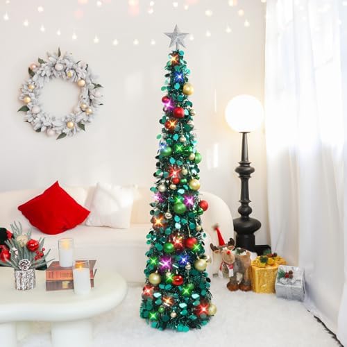 N&T NIETING Pop Up Christmas Tree with Lights & Ornaments,5FT, Peacock Blue - Image 2