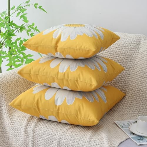 Spring Summer Outdoor Waterproof Pillow Covers 20 x 20 Inch Set of 2 Yellow Daisy Flower Decorative Cushion Cases for Sofa Couch Garden Patio - Image 2