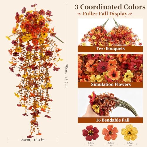 ColoPlay Artificial Mums for Outdoors Fall Decor, Faux Fake Hanging Flowers - Image 2