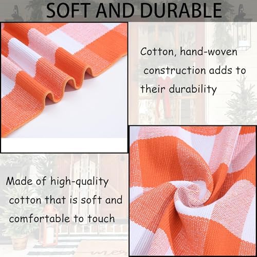 Orange and White Plaid Rug, 3' x 5' Fall Front Door Decor Mat, Cotton Washable Hand-Woven Door Mat for Layered Doormat, Autumn Halloween Thanksgiving Carpet for Porch, Entryway - Image 5